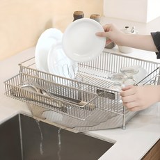 全不鏽鋼碗碟晾曬架洗碗洗碗全套, 1個, 銀色, 1層