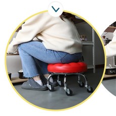 낮은높이 실내바퀴 슬라이딩 앉아하는 쿠션청소의자 거실용의자 좌식바퀴 물걸레질의자, 이동식 작업의자 (동글이 레드)