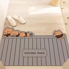 絲圈柯基卡通pvc免洗入戶地墊耐髒耐磨防油可隨意裁剪進門玄關墊*12G, 趴趴熊-常規,90*120cm