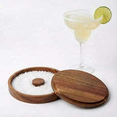 Ziliny 마가리타 소금 트리머 2개 세트 유리 리머 뚜껑 포함 홈 바 액세서리 플레이트 설탕 음료 칵테일 바텐더 도구 키트 파티 레스토랑용 지름 15cm(5.9인치) (대, 2, 아카시아 우드