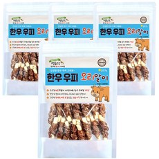 멍도락 한우우피스틱 100% 한우껌 오래먹는 강아지껌 국내산 수제간식, 한우우피 오리말이, 90g, 3개