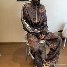 美式複古 豹紋 運動 套裝外套 潮牌男裝 vintage 印花條紋 夾剋運動褲套裝 休閒衣服套裝 長袖長褲套裝 套裝穿搭