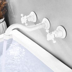 圣雪 暗裝入墻式面盆龍頭 黑色全銅嵌入式冷熱洗臉盆臺上盆水龍頭, 1個, C4-烤白漆