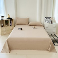 《小日子家居館》A類純色水洗棉 雙人棉床單被套, 淺咖,床單220X230cm+48X74枕套2