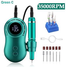 발톱 스케일링 드릴 가는기계 Lnkerco-전기 네일 머신 35000RPM 매니큐어 밀링 커터 세트 레트로 그린 전기 페디큐어 파일 젤 폴리시용156354, Green C, 1개