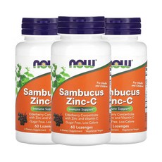 NOWFOOD 나우푸드 Sambucus Zinc-C 사탕 정제 60정 엘더베리 아연 비타민C 자이리톨 150mg + 3mg + 100mg + 1g 함유 X 3EA, 3개