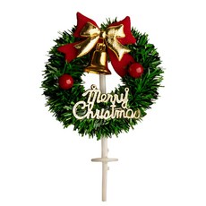 크리스마스 해피뉴이어 케이크 장식 데코 UV코팅 픽 리스 나뭇잎 클레이 머랭 토퍼, 투톤골드리본(WRH-01), 50개