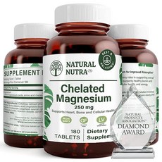 불안 뉴트라 킬레이트 산화 마그네슘 250mg 에너지 부스트 글루텐 프리 비GMO BPA 재활용 유리병 90정, 180 Count (Pack of 2)