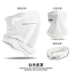 戶外輕薄透氣魔術頭巾兩條裝】速乾護頸防曬面罩女遮臉防風圍脖, 燙標白色（掛耳冰絲24*30）, 1個