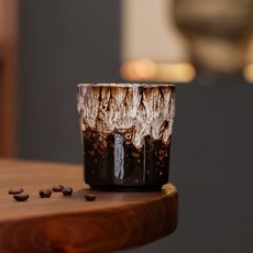 해피유통 핸드메이드 세라믹 에스프레소 컵 200ml 독특한 균열 유약 디자인 커피잔, 화이트