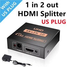 HDMI 호환 분배기 HDTV DVD Xbox용 앰프 어댑터 1 in 4 out 1x4 풀 HD 4K 오디오 비디오 분배기, 1x2 US Plug