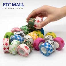 스포츠 테이프 압박 붕대 코반 탄력 자가접착 밴드 단색 패턴 반려동물 손가락 그립 서바이벌 2.5cm 5cm, 22. 마우스 핑크, 1개