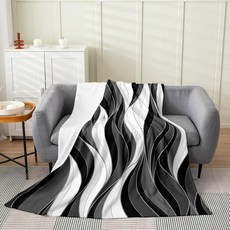 137860 Erosebridal 블랙 앤 그레이 스트라이프 플란넬 담요 트윈 152.4x203.2cm(60x80인치) 모던 추상 심플 플리스 담요 컨템포러리 미니멀리스트
