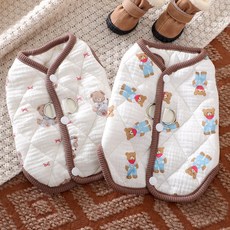 멍케어 강아지 누빔 하네스 조끼 겨울 패딩 애견의류, 곰돌이바지, 1개