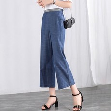 POMTOR 중년 여성용 여름 아이스 실크 청바지 8부 바지 얇은 소재 넉넉한 핏 일상 엄마 옷