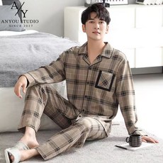 ANYOU 패션 남자 잠옷 세트 데일리 빅사이즈 남성잠옷 긴팔 상의 수면바지 투피스 파자마 가을 겨울 루즈핏 홈웨어 수면잠옷 3 styles