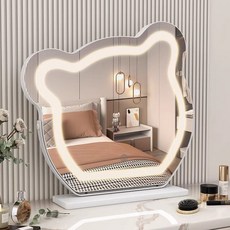 곰돌이 LED 거울 스마트 화장대 인테리어 터치 무선, 블랙