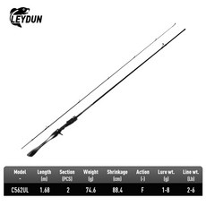 LEYDUN Black Creek 낚싯대 2 섹션 스피닝 캐스팅 1.51.681.8m 여행용 막대 베이트 캐스팅 초경량 탄소 섬유 폴로드, [05] C562UL