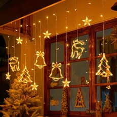 甜蜜cosmetics 聖誕節裝飾燈綵燈串星星氛圍燈 臥室房間聖誕樹場景佈置, 1個, 暖黃-長3.5 米鹿+鈴鐺+聖誕樹- 插