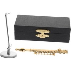 ibasenice 1세트 금속 미니 플루트 모형 실제 악기처럼 보이는 소품 박스 스탠드 포함 가정 장식 사진 촬영 수집용 2128861, 1