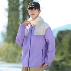 夏季戶外釣魚防曬衣 衣女薄款休閒釣魚防曬衣 運動外套連帽防皮膚衣 男, 男羅蘭紫象牙白,L【125-145】, 1個