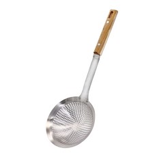 14公分櫸木手柄304不鏽鋼方孔漏杓，多用途撈麵撈餃子瀝水勺, 不銹鋼, 1個