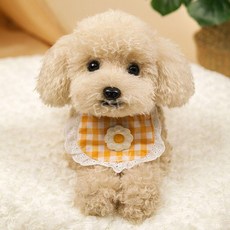 푸들 인형 애착 선물 생일 강아지 동물인형, 27CM, 누운 자세 살구 - 오렌지 체크무늬 스카프, 1개