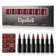 Julystar 霧面啞光口紅八色套裝 持久防水易上色, 銷售，購買等同默認公司免責申明）,3g*8pcs, 1個