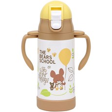 스케이터(スケーター(Skater)) 양손 빨대가있는 스테인레스 스틸 아기 머그잔 곰돌이 350ml STWM3N-A, 상세페이지 참조, 1개