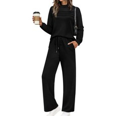 여성 2피스 여행 휴가 스웨트수트 긴팔 스웨터와 와이드 레그 스웨트팬츠 라운지 트레이닝복