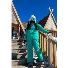 스키바지 일체형 빅사이즈 패딩 스노우보드복 세트 멜빵 방한 의류, 1개, 민트그린M25 세트