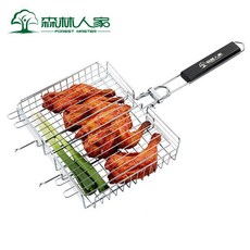 烤魚夾 燒烤夾 燒烤工具 不銹鋼方形立體折疊燒烤網夾 漢堡烤架網烤鷄烤魚網架子, 1個, KW3024