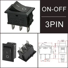 KCD1 LED 토글 로커 스위치 - ON-OFF 기능 250V/125V AC 고강도 보트 패널 및 RV 시스템용, Black 3Pin, 30 PCS