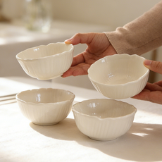 꽃잎 밥그릇 도자기 디저트볼 흰색 밥공기세트 250ML, 4개, 단품, 화이트