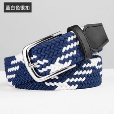 스트레치 우븐 투어 다크네이비 골프 벨트 퍼포먼스 화이트, 1개, N. 블루화이트 실버 버클
