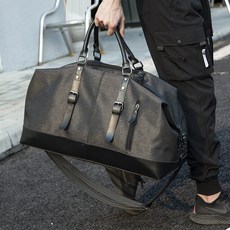 旅行包男時尚潮流大容量斜背手提包單肩側背包斜背包旅行包手提式短途旅行短途旅游行李包大容量包包單肩背包男擴展容量帆布手提袋, 黑色,14寸