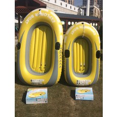 공기주입식 튜브 보트 2인용 낚시보트 레저용 고무보트 캠핑 튜브 물놀이 카약 패들 포함, 노란색 싱글 표준