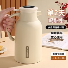 智能數顯保溫壺2025新款玻璃內膽真空家用大容量保溫壺 學生宿舍熱水瓶 顯示溫度功能 食品用健康材質, 深綠色【玻璃內膽】普通款,1000ML【長效保溫丨質保半年】, 1個