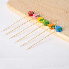 칼라딸기 픽 대나무 꼬지 파티 장식 꼬치 과일 생일 파티 디저트, 100개, 1개