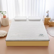 라텍스매트리스 수면매트 부드러운 쿠션 가정용 얇은 침대 기숙사 싱글 더블 접이식 토퍼, 베이지 직선 약 5 cm