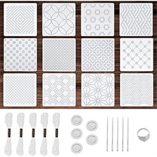 28pcs 플라스틱 스텐실 키트 템플릿 패턴 기하학적 자수 스레드 드로잉 라인 템플릿 핸드 퀼팅 봉제, 표시된 대로