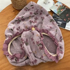 加厚珊瑚絨乾髮帽，超強吸水速乾包頭毛巾，可愛擦頭洗髮巾, 花邊款紫色,通用, 1個