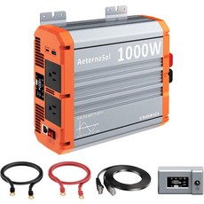 1000W 순수 사인파 인버터 12V DC-AC 110V120V 정전 픽업 창고용 원격 태양열 배터리 AC 콘센트 2개 USB&Type-C 30W LCD 스크린 서지2000W