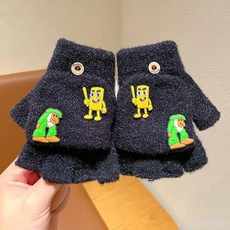 兒童外國山海經翻蓋保暖半指手套冬季女童毛絨卡通可愛手套桃園出貨