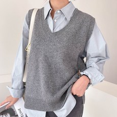 뜨개진 여성용 옆트임 베이직 심플 니트 루시드 베스트