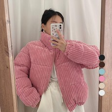 Elsso 女款燈芯絨高領短版鋪棉外套