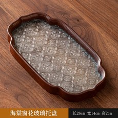 幹泡茶盤玻璃輕奢現代高級感2026新款家用功夫茶具茶臺小型托盤, 1個, YP海棠窗花玻璃托盤