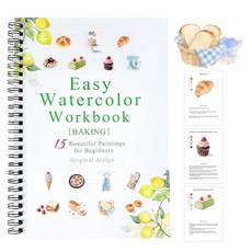 수채화 워크북 새 수채화 책 성인을 위한 15가지 아름다운 그림 초보자를 위한 수채화 컬러링 북 성인 청소년을 위한 수채화 워크북 (팔레트 없음 새 없음), 베이킹