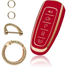 포드 키포브 커버와 키체인 랜야드 소프트 TPU 키쉘 교체용 C-Max 엣지 이스케이프 익스페디션 익스플로러 플렉스 포커스 토러스 링컨 MKS MKT MKX-화이트와 호환 가능, red, 1개