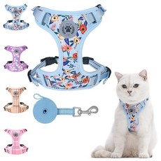 BEAUTYZOO 고양이 하네스 및 목줄 세트 산책용 탈출 방지 목 릴리즈 조절 가능한 하네스 새끼 고양이 강아지 소형 중형 대형 고양이용 부드럽고 귀엽고 쉬운 제어 작은